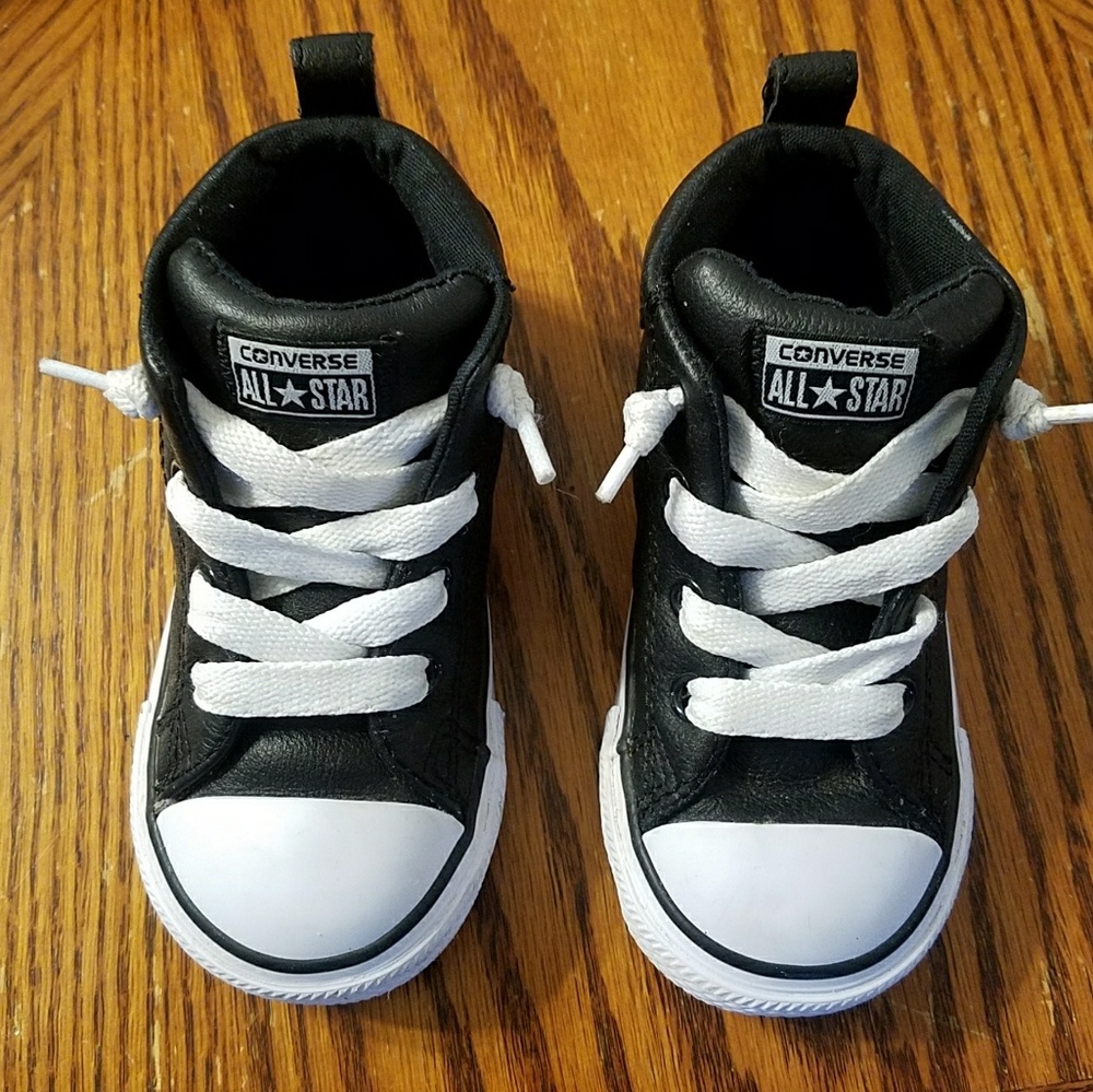 Toddler Black Leather Converse All☆Star Shoes 7C